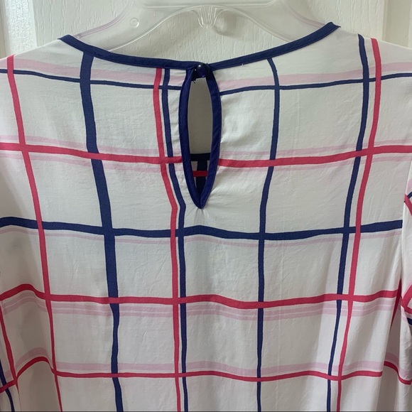 Atmosphere Lightweight Blouse Top Popover Grid Print White Purple Women’s 6 - Picture 4 of 12